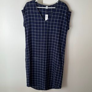 NWT Old Navy blue windowpane linen dress Small Tall